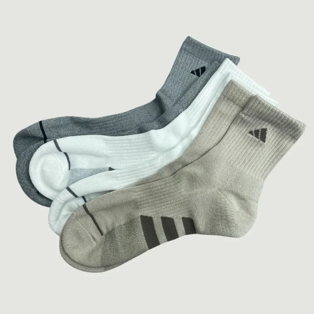 Adidas Men's 3-Pair Socks Gray White Beige Ribbed Crew Sock G1954